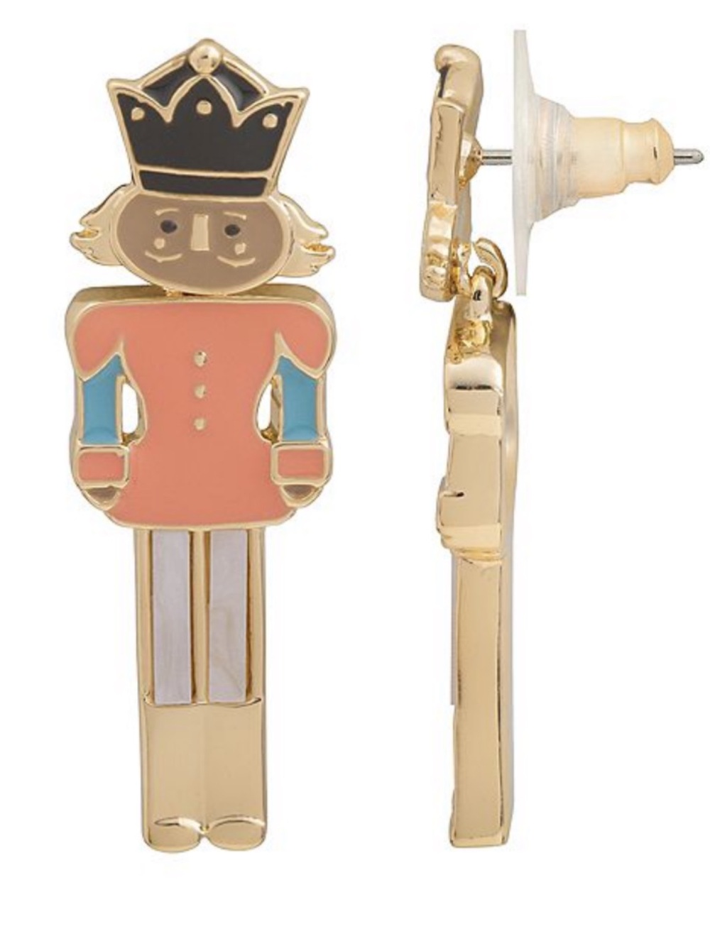 LC Lauren Conrad Gold-Tone Nutcracker Drop Earrings with Peach & Blue Enamel